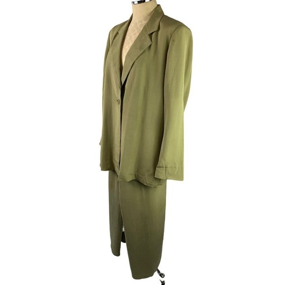 Large Moda Seta by Sandra King Women's Sage Green Pant Suit 2 Piece - Picture 5 of 10